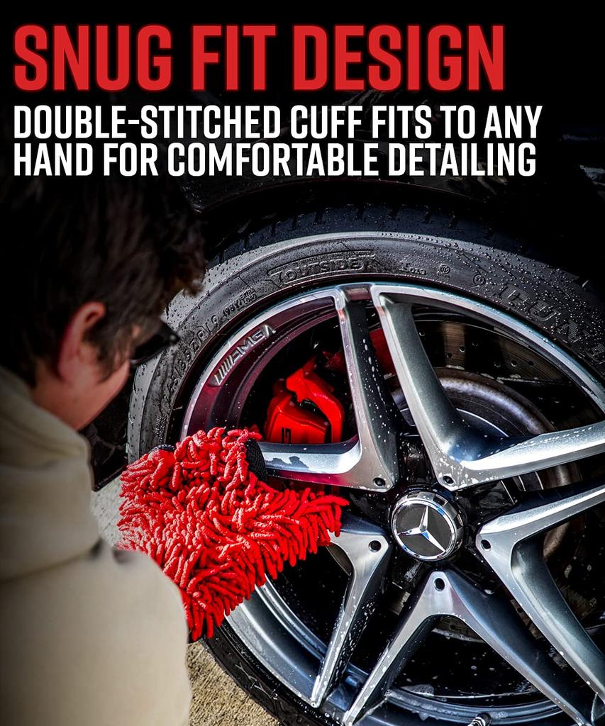 Polishes Microfiber Dual Wash Mitt Soft Chenille Microfiber for Safe Cleaning Scrubbing Surface Removes and Other Hard to Remove Buildup Adam's -