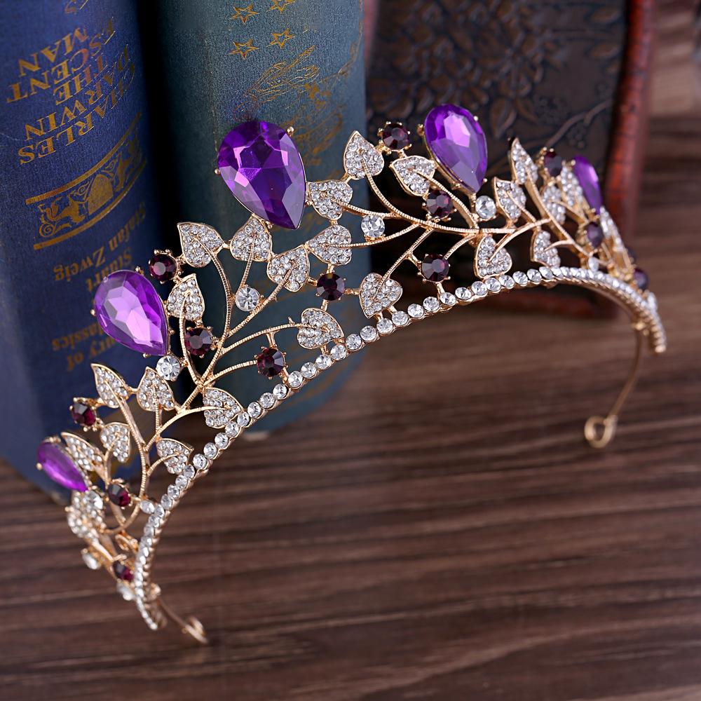Personalized Style High-end Diamond-encrusted Baroque Wedding Tiara, Wedding Accessories, Leaf Bridal Crown