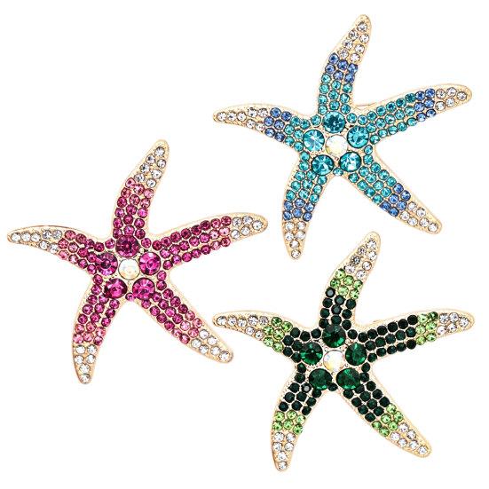 Sea Animal Brooch Vintage Rhinestone Starfish Brooch, Ocean Metal Lapel Pin, Golden Plated Pin Jewelry for Suit Dress Coat Scarf Style Pins