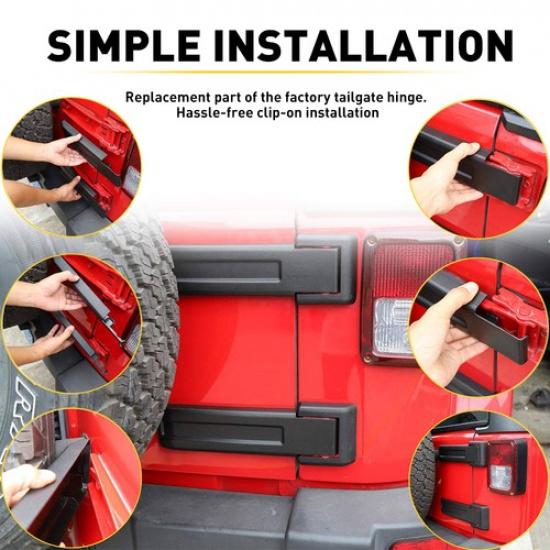 Mattschwarze Äußere Heckklappen-Türscharnierabdeckleisten für Jeep Wrangler JK 2007-18