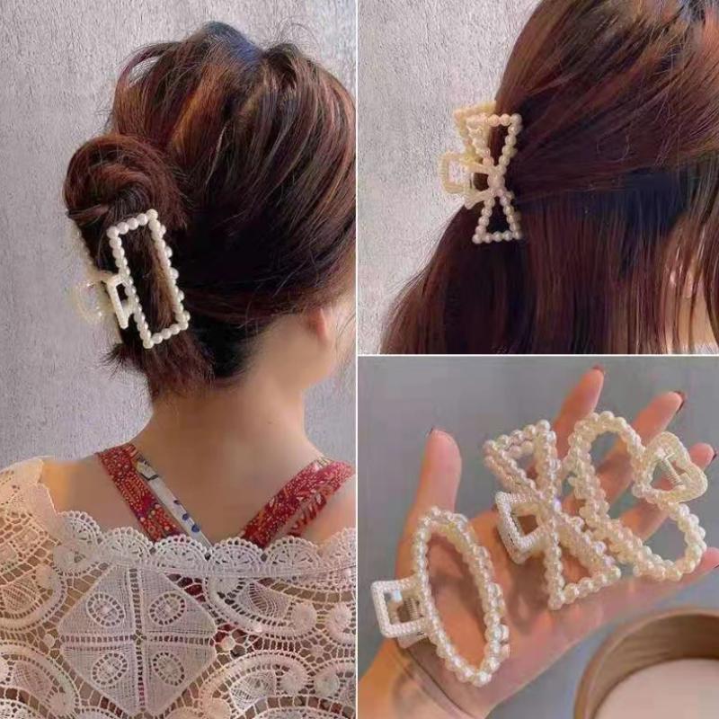 Retro Gradient Beaded Hair Claw Women's Geometric Plastic Hairpin Clip Fashion Everything Hair Clip Hair Accessories