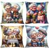Elderly Couple Warmth Love Pillow Cover, Double Sided Soft Polyester 2D Flat Print Cushion for Sofa Bedroom Home Room Decoration
