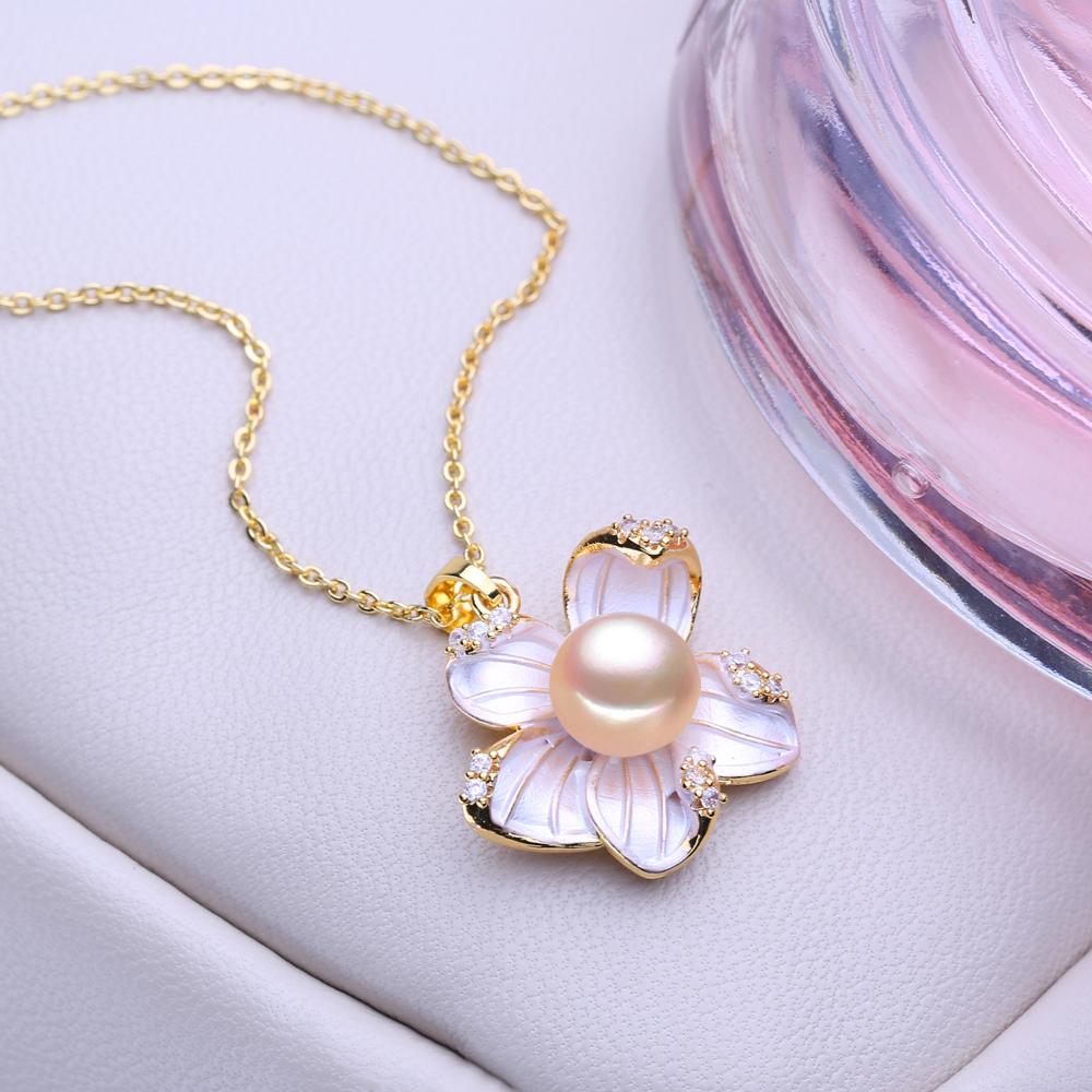 

LSOOYH Natural Freshwater Pearl Jewelry Necklaces For Women Elegant Gold Color Flower Pendant Birthday Gift розовый