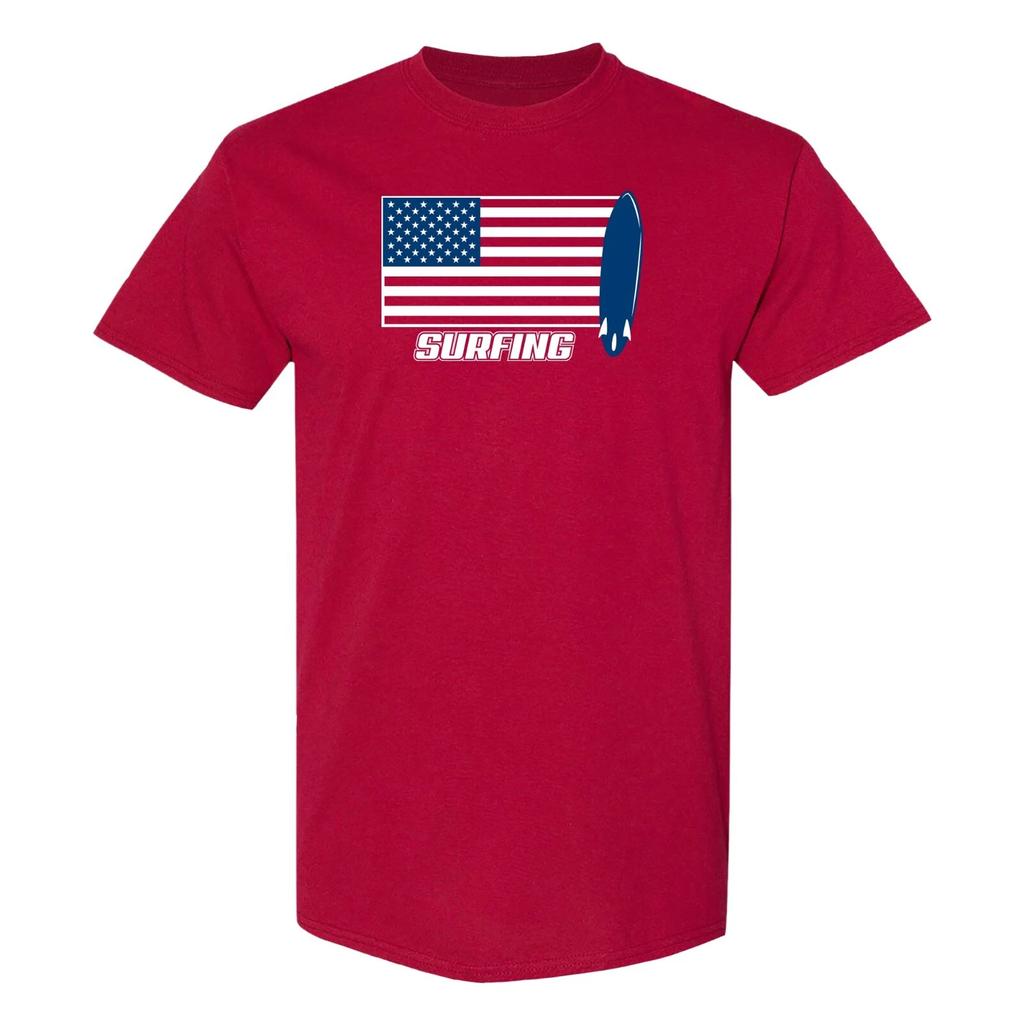 Surfing USA Flag Board T-Shirt - Cardinal