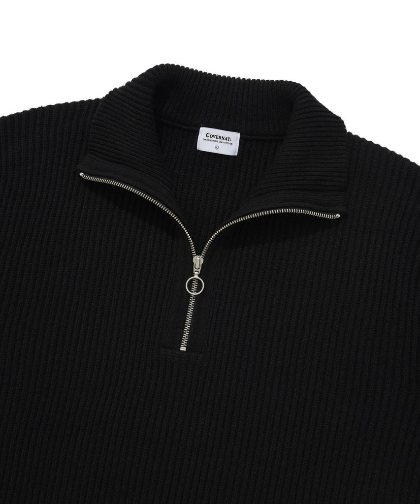 COVERNAT Lambswool Half Zip Knit Black