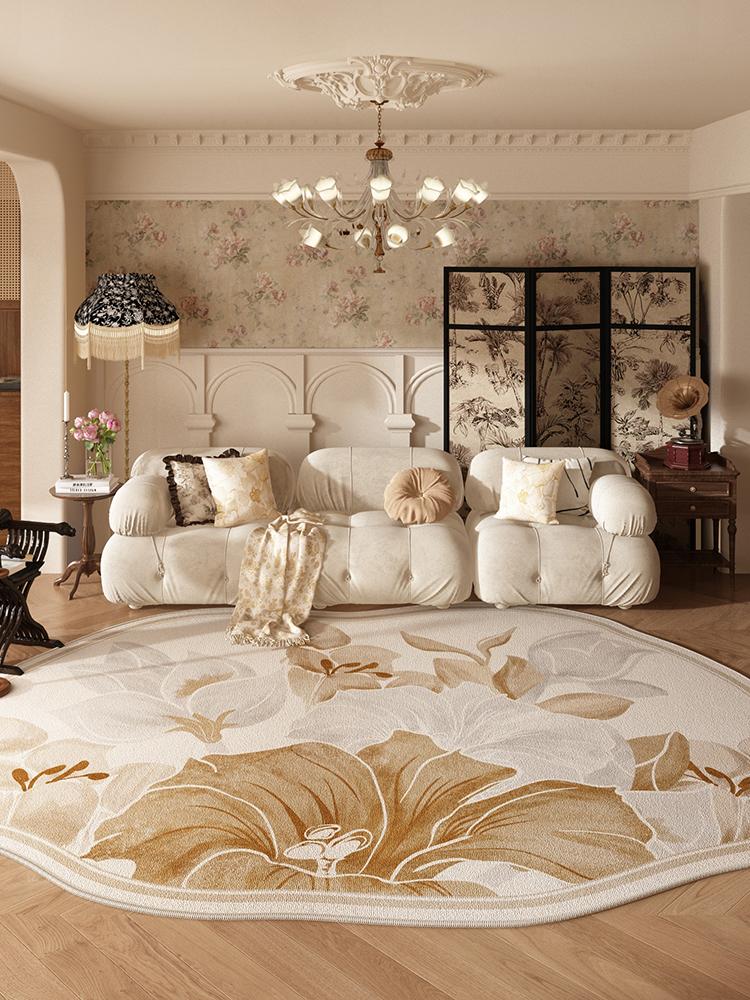 

French Retro Living Room Decoration Irregular Carpet Fluffy Soft Lounge Rug Luxury Rugs for Bedroom Home Bedside Plush Floor Mat 80*120cm