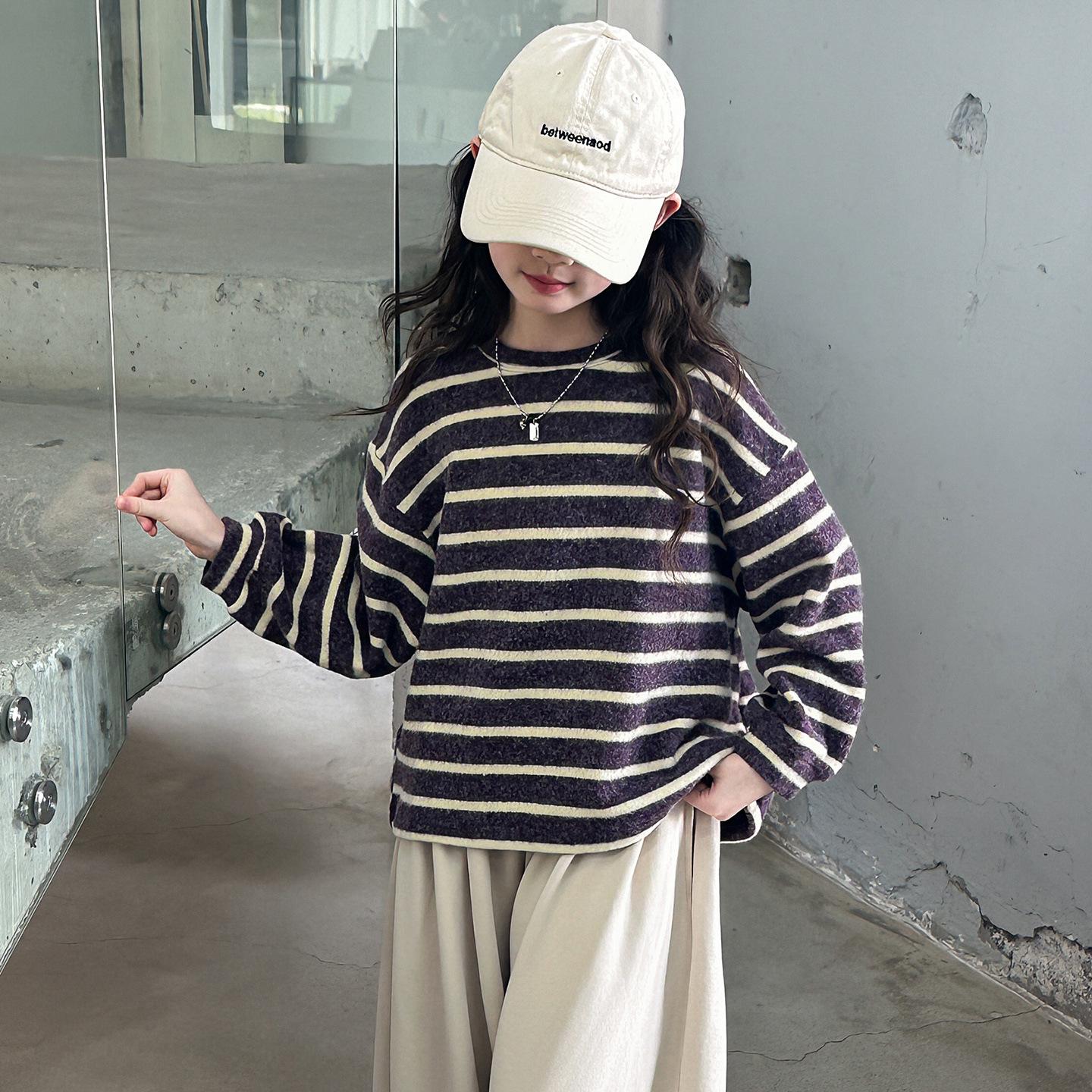 

2025 Рубашка в полоску из вельвета для девочек - Повседневный топ с длинным рукавом на весну и осень для детей 150 cm