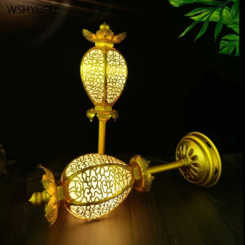 Hliníkový zlacený palácový svícen (v 24 cm), buddhistický chrámový materiál, chrámová domácí oběť, feng shui požehnání