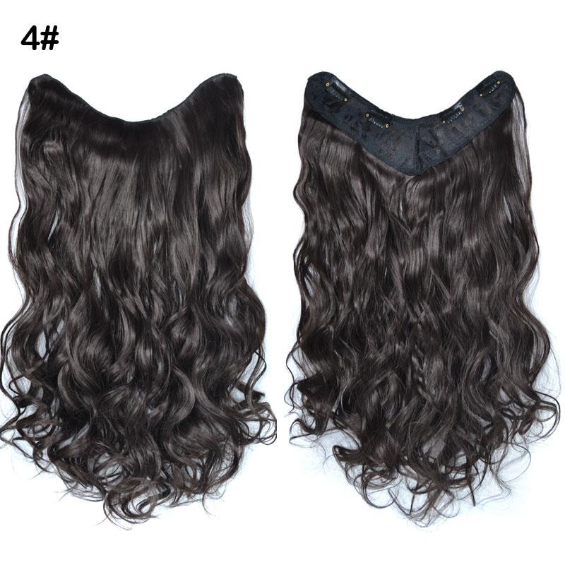 Clip In Hair Extension One Piece With 4 Clips V-Shap 50cm Long Wavy Curly Synthetic Hairpiece For Women Black Brown