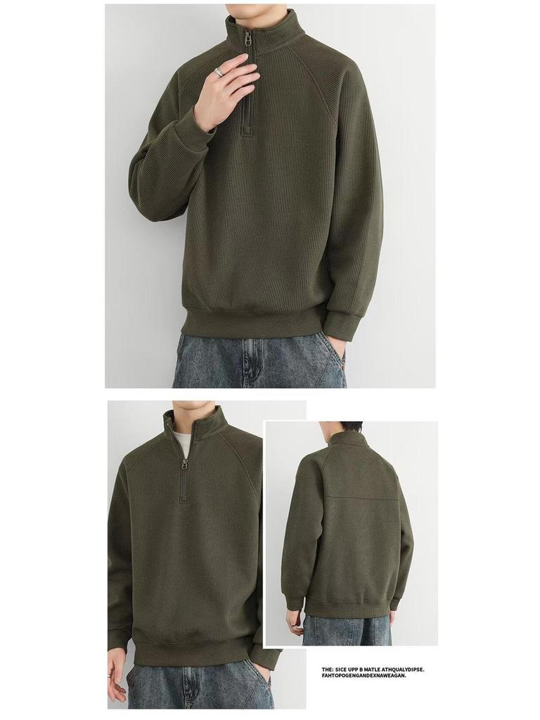 Men's Trendy Half-Zip Stand Collar Fleece Sweatshirt - Winter Thick, Casual Base Layer