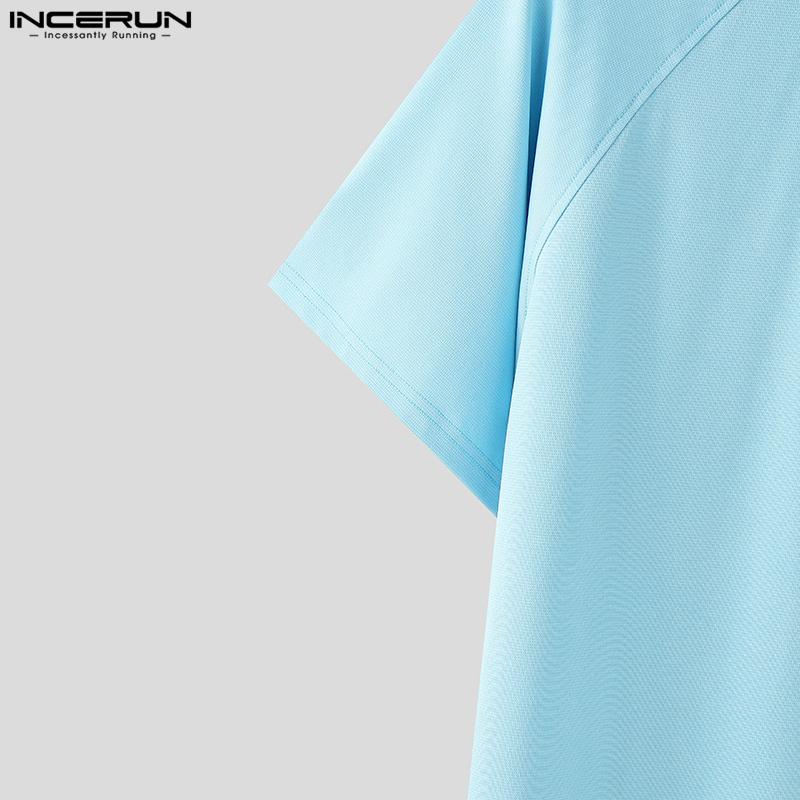 INCERUN Summer Men Short Sleeve Zip-up Casual Fitted T-shirts