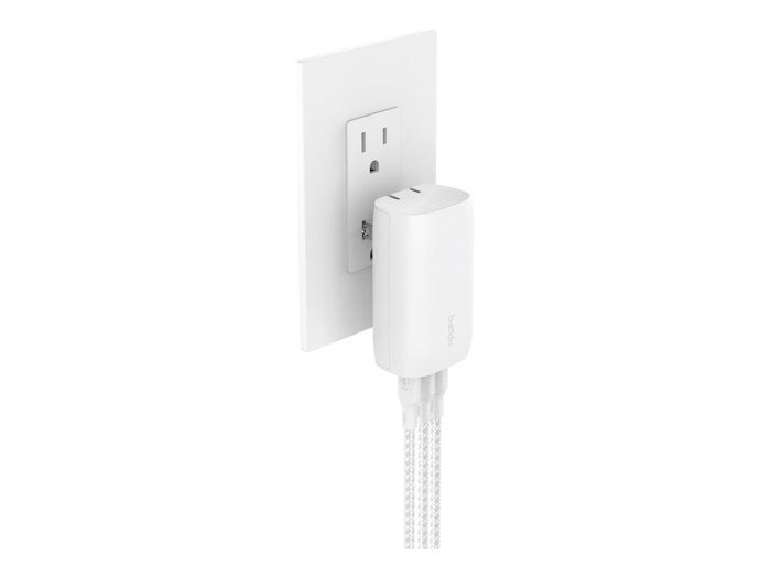 Chargeur secteur 3 ports usb-c® belkin boostcharge 67 w blanc + câble usb-c vers usb-c 1 m