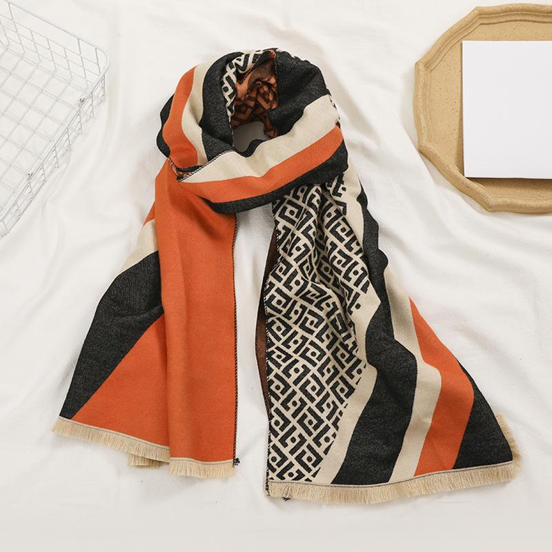 New Imitation Cashmere Scarf for Women Korean Style Autumn and Winter Warm Scarf British Fashion F Letter Long Shawl