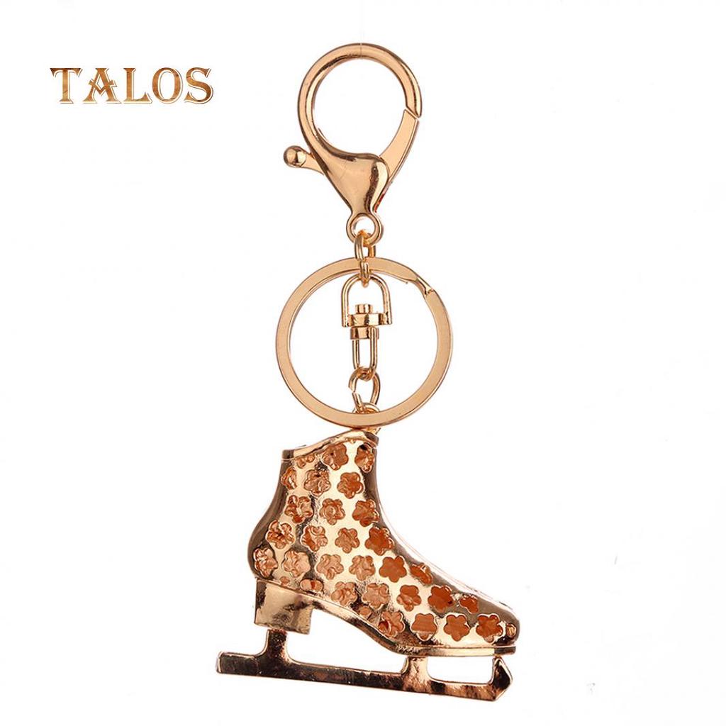 Creative Ice Skating Shoes Keychain Women Backpack Crystal Stone Ornament Key Ring Trinket
