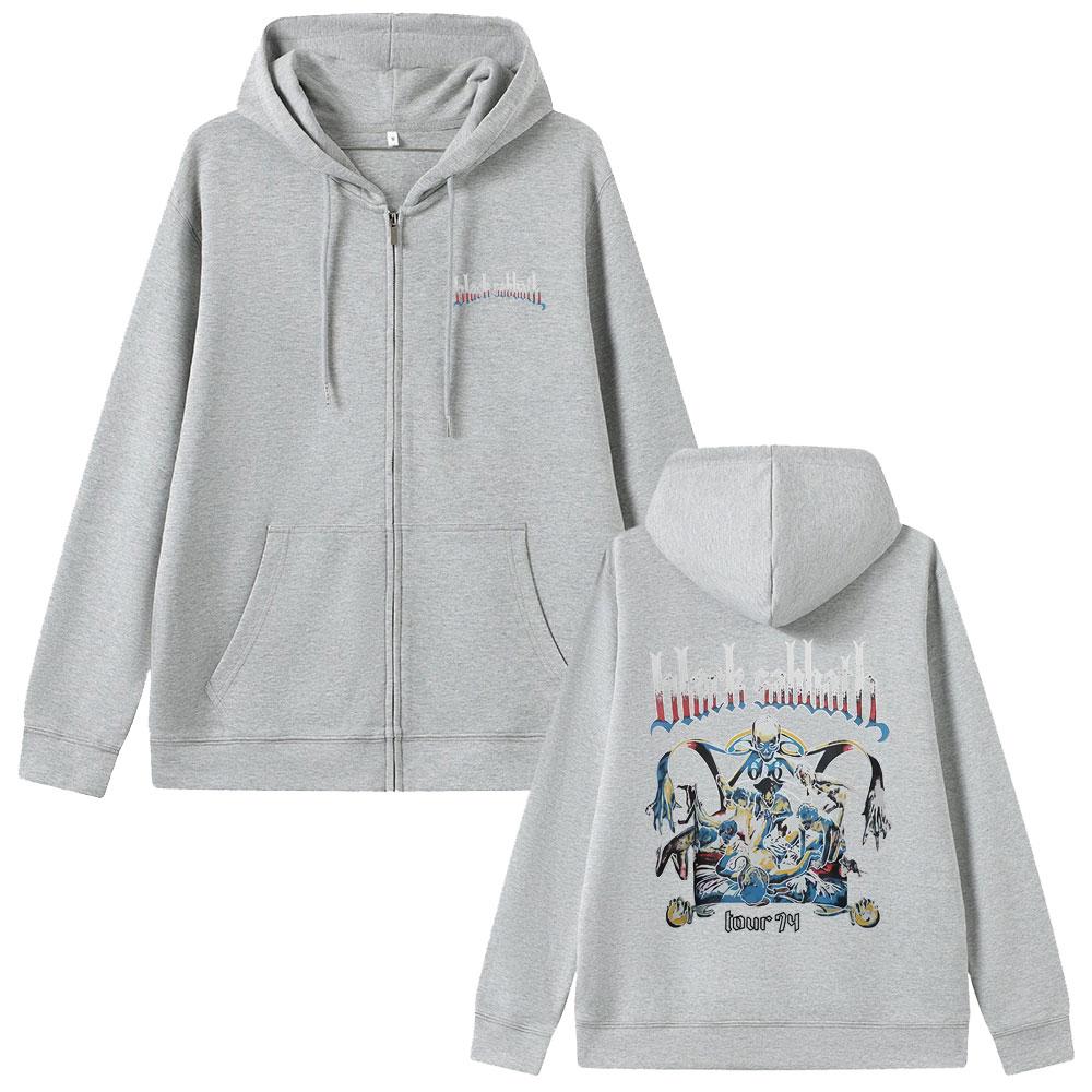 Banda de Rock Heavy Metal Black Sabbath Gira Sudadera con Capucha con Cremallera Gráfico de Esqueleto de Ozzy Osbourne Chaqueta con Cremallera Hombres Mujeres Abrigo Vintage