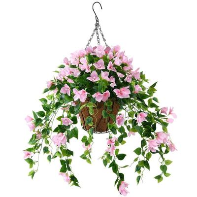 1 cesta para colgar en la pared de plantas artificiales y gancho de goma suave, cesta colgante de buganvilla, decoración de flores falsas, cesta de flores, decoración del hogar, ratán