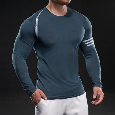 5803 Overbearing Muscle Style New Ice Silk Long-sleeved T-shirt Men Casual Sports Elastic Fitness Outdoor T-shirt Top