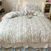 Korean Style Princess Floral Washed Cotton Bedding Set Vintage French Pastoral Flowers Lace Ruffles  Duvet Cover Set Pillowcase