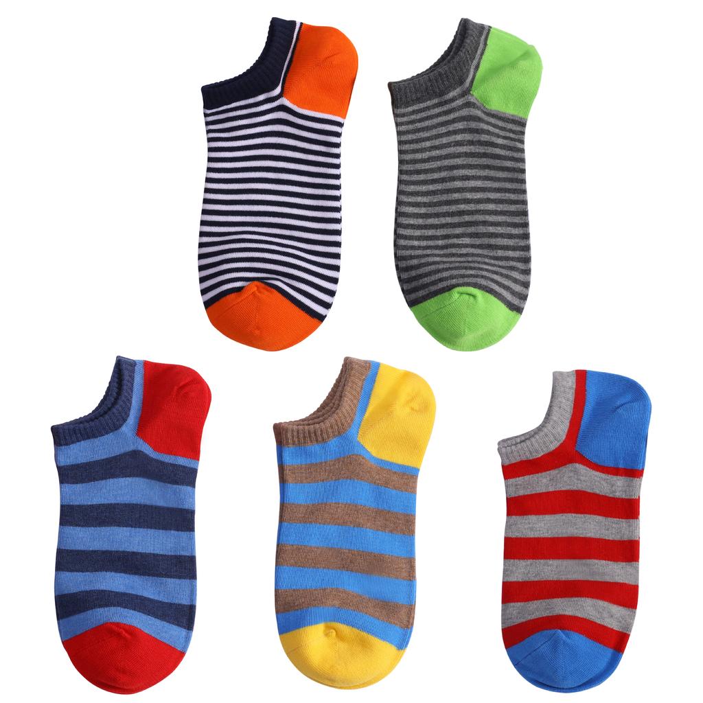 5 Pairs Low Cut Men Socks Solid Color Stripe Breathable Cotton Socks Sport Short Socks Women Men Funny  Ankle Socks,D017