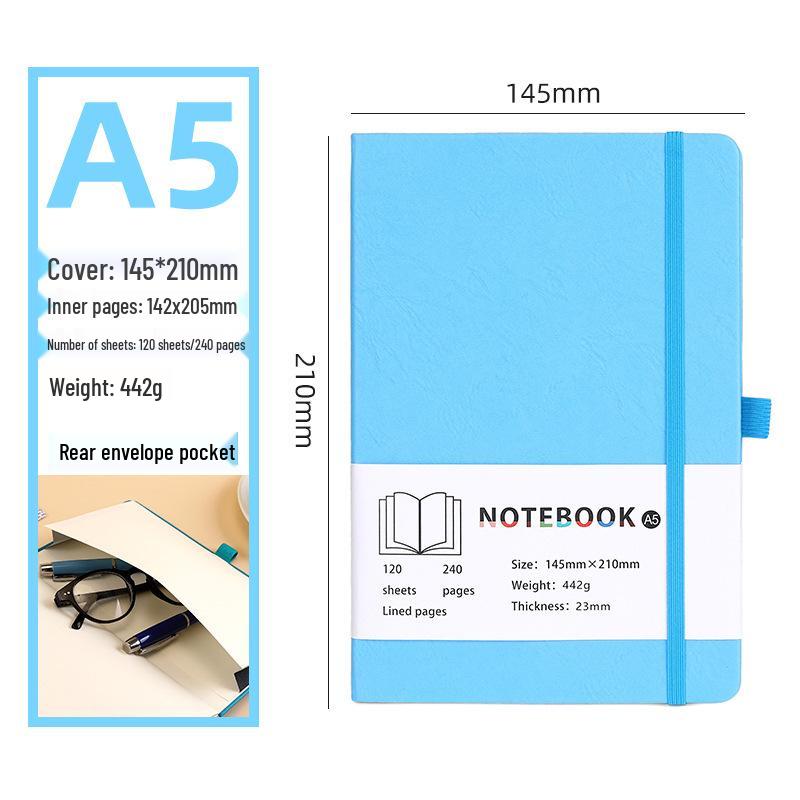 A5 Soft Leather Notebook: Multi-Color Options, Customizable, Thickened Pages, Ideal for Students and Business.