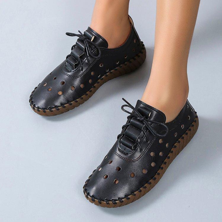 PiaoMT 2022 Women's Hollow Lace-up Sneakers, Flat Stitched Platform Shoes 35-43