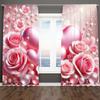 2PC Valentine's Pink Rose Heart Curtains Glitter Ball Print Light Filtering Sheer Drapes Romantic Window Curtains for Bedroom