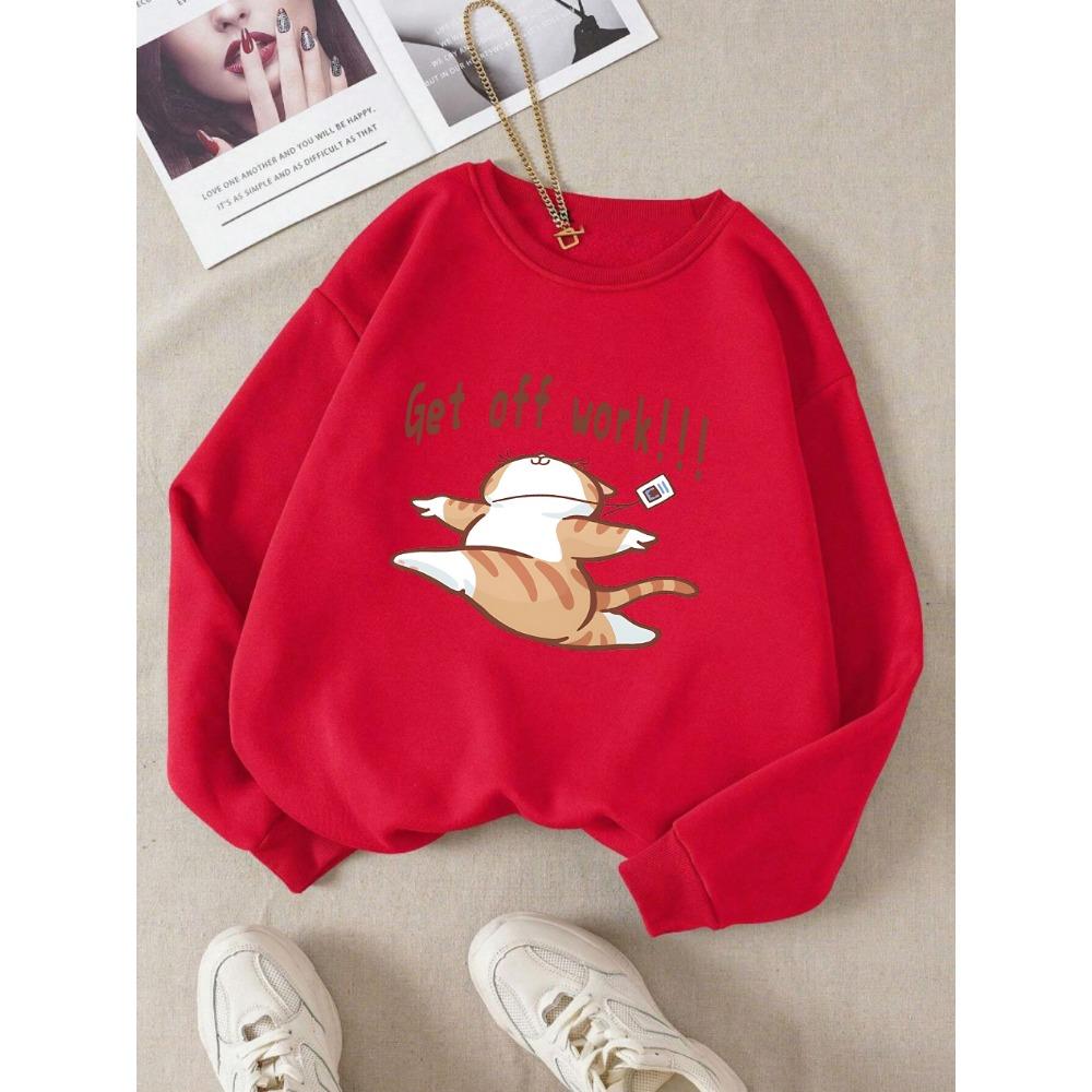Saia do Trabalho Estampas de Gato Felizes Moletons Femininos Inverno Básicos Pulôveres Lã Quente Macio Moletons Femininos Roupas de Outono