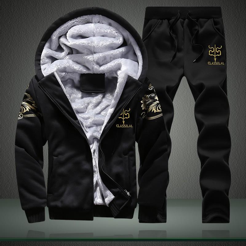 Mens Winter Hooded Fleece-Lined Oversized Sweatshirt Set Teens Loose Fit Long Sleeve Warm Casual Outfit