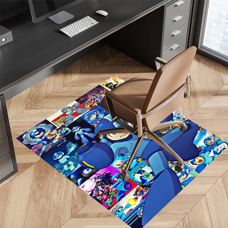 1pc Cartoon Rockman Game Megaman1 Print Area Rug - Soft, Washable Non-Slip Indoor Mat for Office Chairs, Living Room, Home Office Decorative Rug