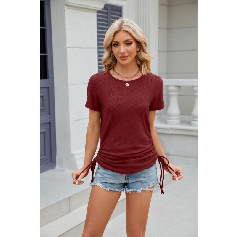 YYFS Women's Fashion Casual Summer Spring Solid Color Print Short Sleeve O-Neck Blouses & Shirts