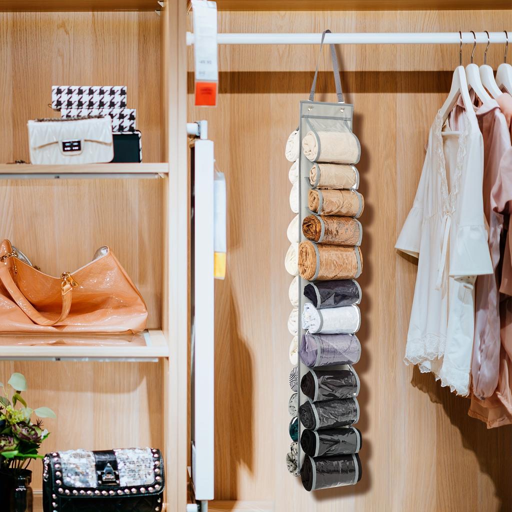 Pant Hanger Organizer - Foldable, Portable Clothes Rack with Zippered Compartments for Tights, Shirts, Jeans Space-Saving Design
