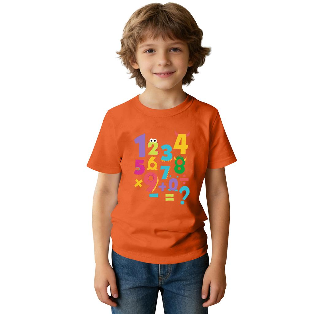 Fashionable Round Neck Short Sleeve Work Clothes Printed Tops For KID Summer Tops