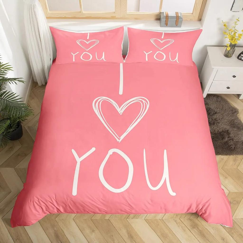 Love Heart Pattern Duvet Cover for Girls Women Pink Romantic Theme Bedding Set Room Decor,Valentine's Day Soft Comforter Cover