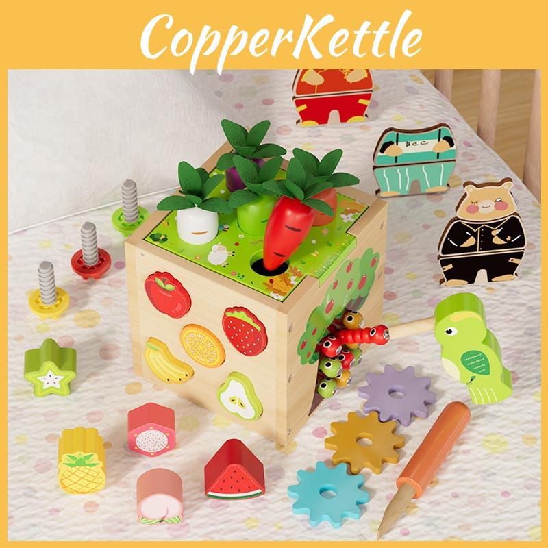 Puzzle Toy Wooden With Six Side Carrot Strawberry Early Learning Shape Matching