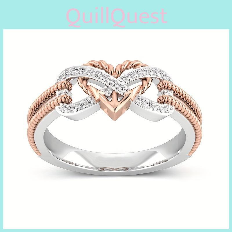 Bague élégante bicolore or rose cœur croix pour jeunes femmes à la mode