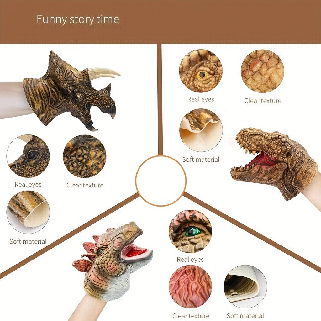 Dinosaur Puppet Realistic Dinosaur Head Hand Puppets Toy Flexible Rubber Hand Puppet Soft Dinosaur Toys For Kids