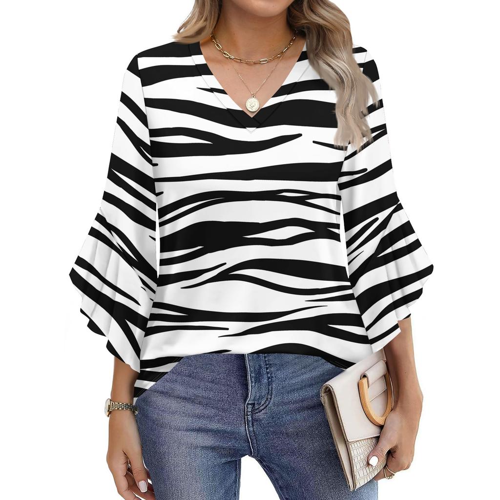 Blouses For Women Dressy Casual 3/4 Length Sleeve Womens Tops V Neck Tshirts Shirts With Flared Sleeve