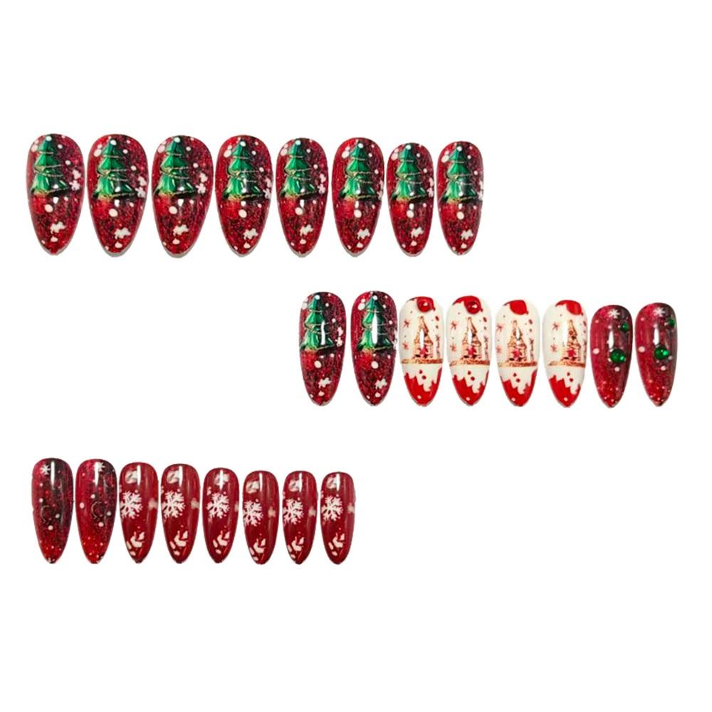 European And American Wearable Nails Christmas Series Cute Cartoon Gold Glitter Christmas Tree Manicure Fake Nails