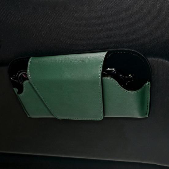 Sunglasses Holder for Car Sun Visor Soft Velvet Lined Sunglasses Case Anti-Scratch Leather Storage Box Space-Saving Car Accessory Organizer for