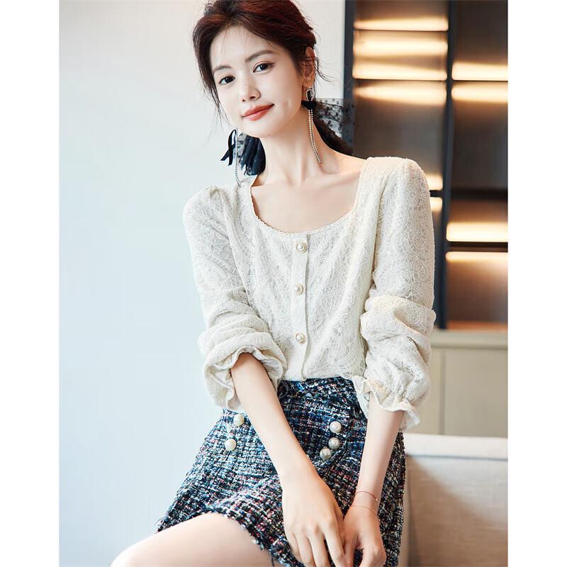 Demana Women's Elegant Embroidered Square Collar Blouse