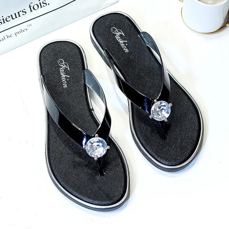 Fashion Women's Silver Biscuit Beach Sandals Flip Flops Floral Hollow Crystal Clip Parker Gold Strap Sandals