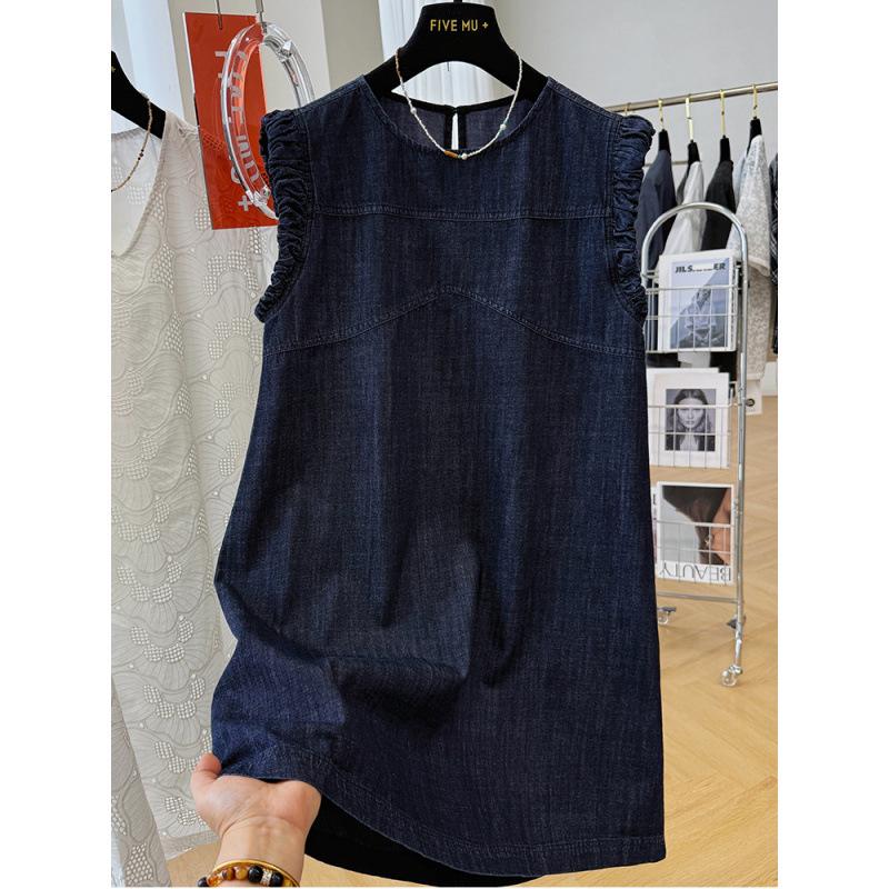 Chic Cap Sleeve Sleeveless Denim Dress for Women - Slimming, Youthful, Luxurious Summer Style XXL