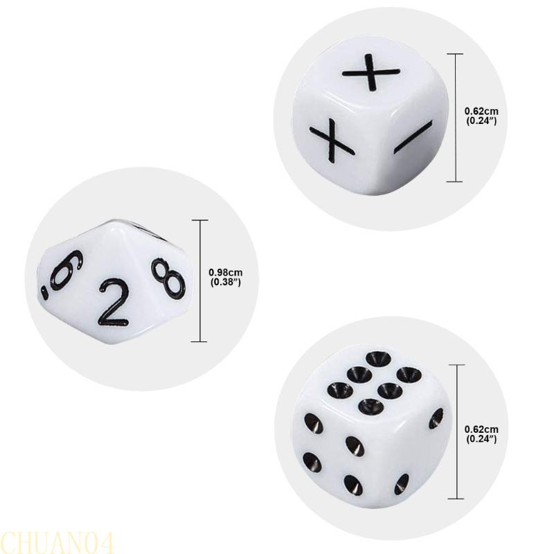 A1A2 18Pcs 16mm White Acrylic Right Angled Dices Game Props Toy for Kids Mathematical Symbol Game Dices Kids Teaching Tool