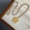 Gold Sand Filigree Ruyi Peace Lock Pendant Necklace - Women's Simulated Gold Accessory