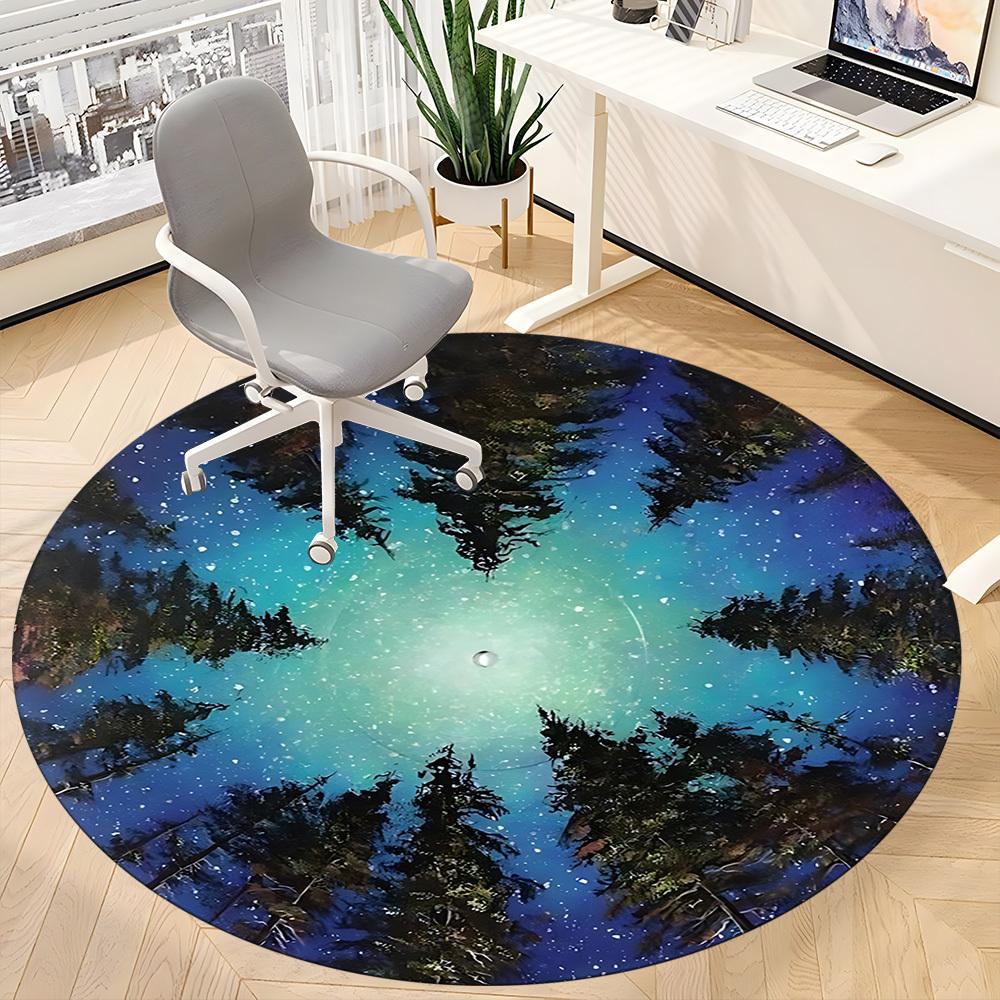 1PC Forest Sky Aurora Office Round Area Rug, Mat Suitable For Office, Under Office Chairs Bedroom Living Room Home Decor, Room Deco