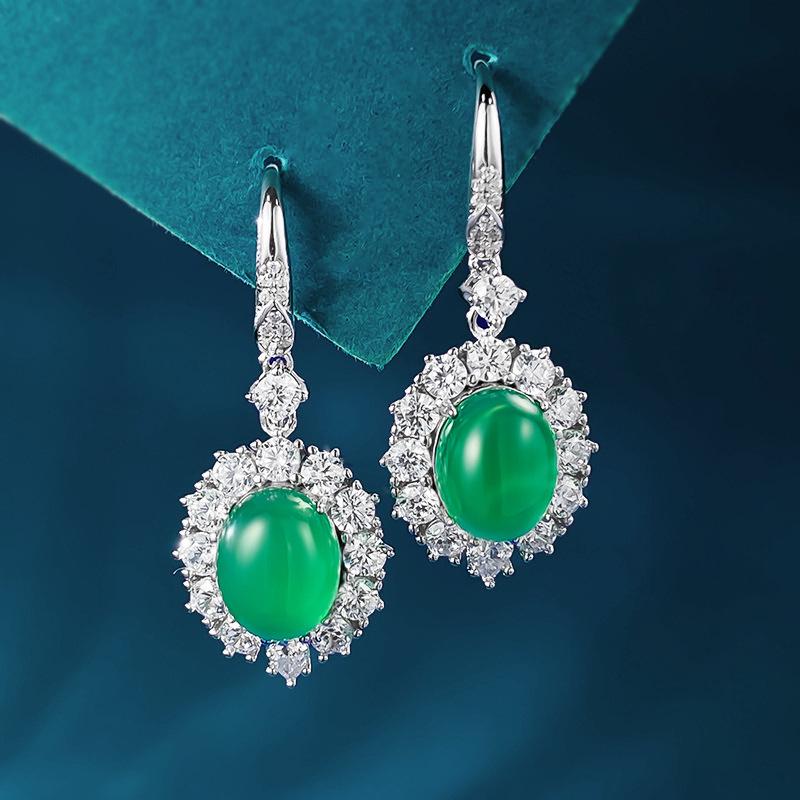 Hui Zhi Yi 2024 Exquisite 925 Silver Green Chalcedony Stud Earrings