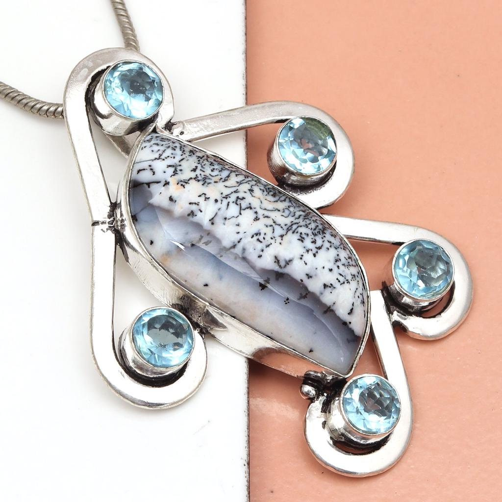 Dendrite Silver Necklace Garnet Gifted Jewelry Opal, 18" Gemstone Opal