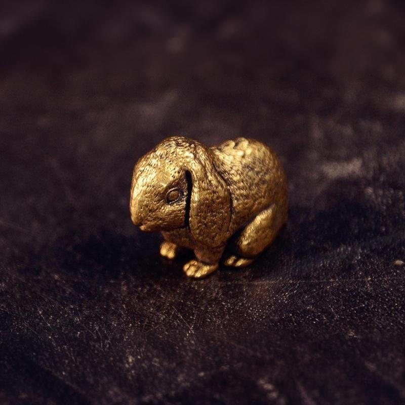 Cute Big Ears Rabbit Small Statue Retro Brass Animal Desktop Ornaments Vintage Miniatures Figurines Home Decoration Crafts Gifts