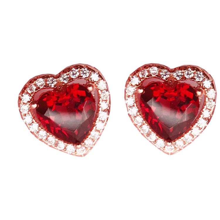 Sweet Peach Heart Gold-Plated S925 Sterling Silver Earrings: Classic Sparkling Studs for Women