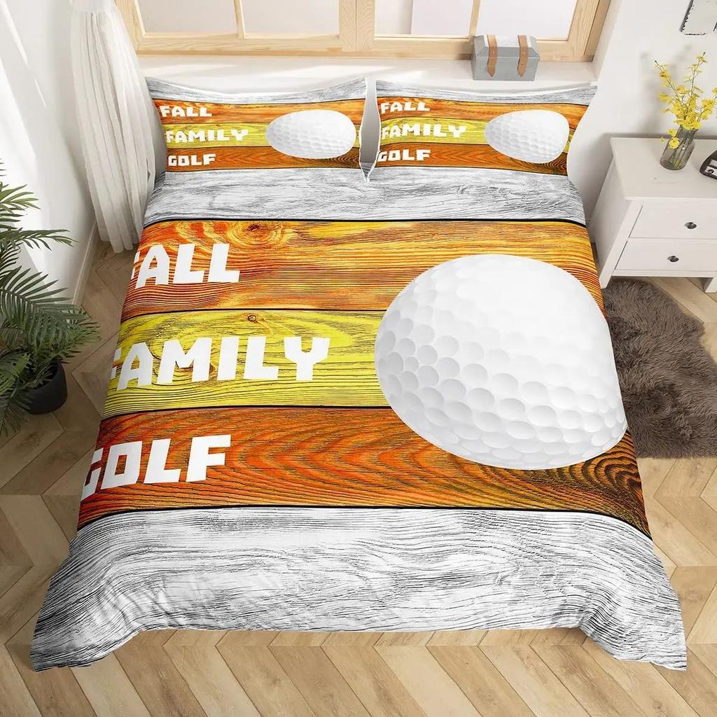 Golf Print Duvet Set Three-Piece Sports Game Theme Bedding Set